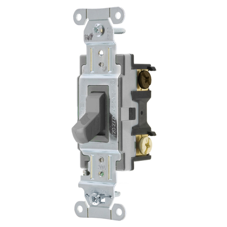 HUBBELL WIRING DEVICE-KELLEMS Switches and Lighting Controls, Toggle Switch, Commercial Grade, Four Way, 20A 120/277V AC, Back and Side Wired, Gray CSB420GY
